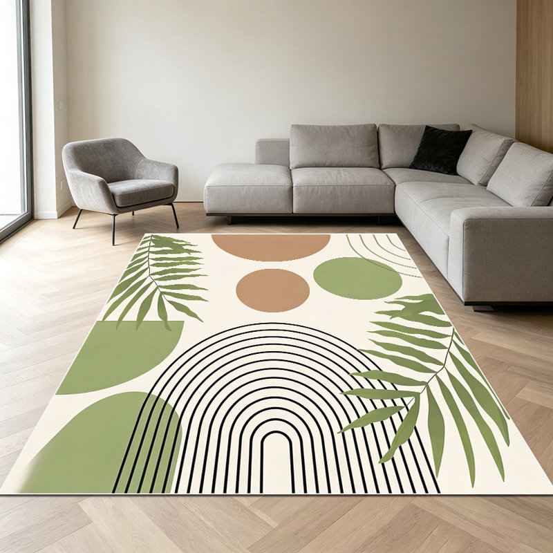 1PC Boho Tropical Geometric Line Palm Leaf area rugs for Living Room, Soft and Comfortable, Suitable for all seasons, easy-to-maintain, machine washable Indoor floor mat, Under Table Farmhouse suitable for dining table, bedroom, entryway, patio,
