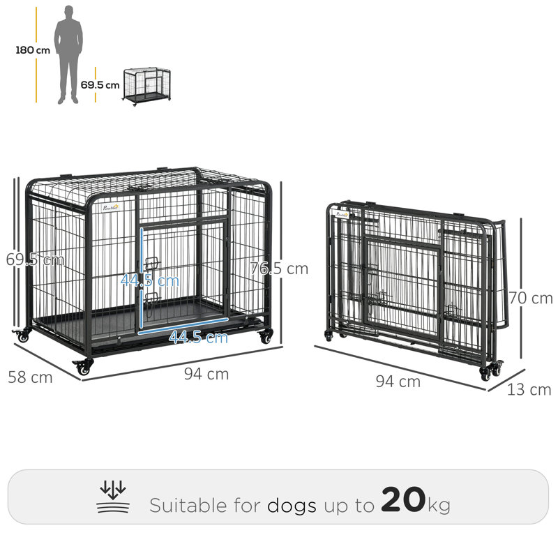Metal Dog Cage Kennel with Locking Door & Wheels Medium Pets