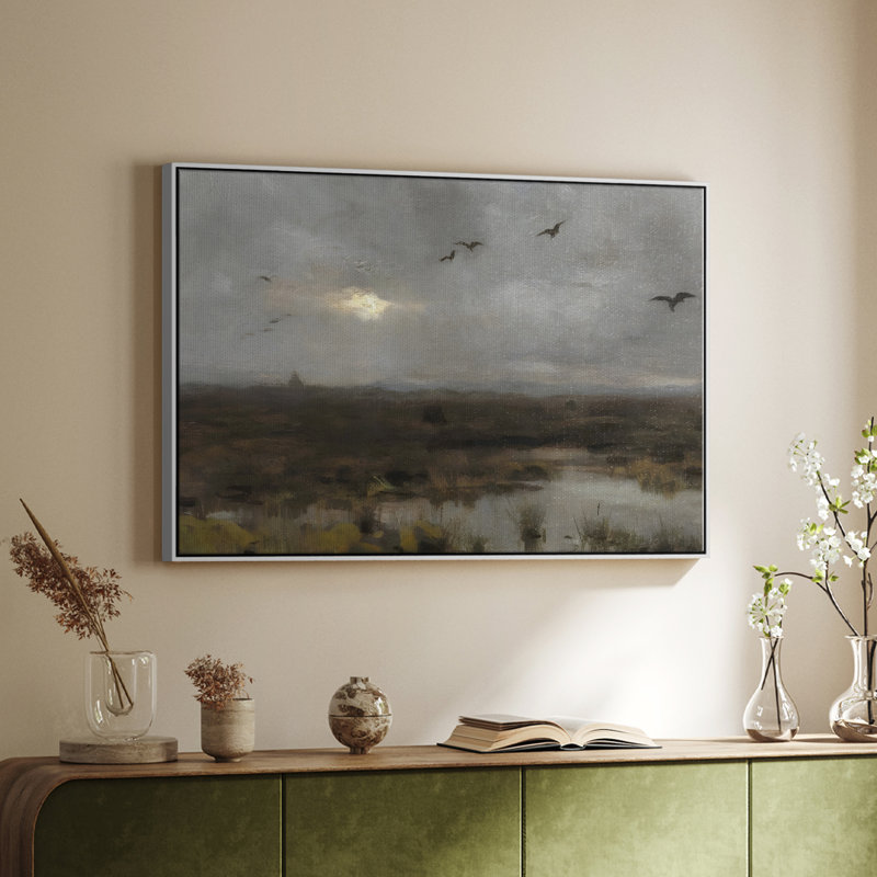 Paysage rétro-DLXIX, H 27 po x l 41 po x P 2 po, Toile encadrée flottée blanche