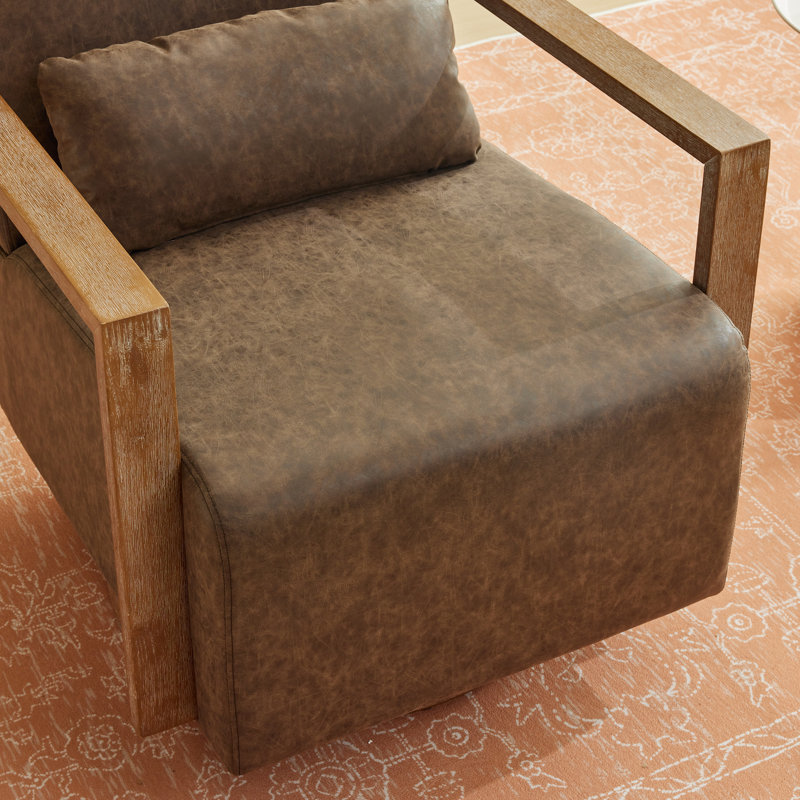 Ahmid Swivel Armchair, Coffee Faux Leather