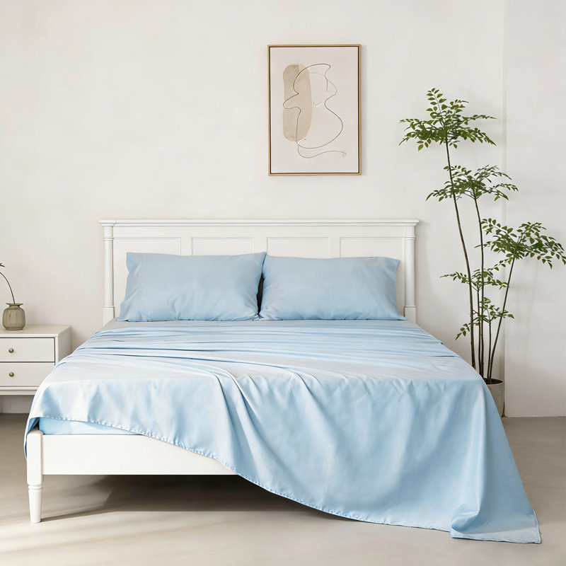 220-Thread Count Cotton Blend Sateen Soft Smooth Sheet Set With Pillowcase - Basics by Wayfair™, Light Blue