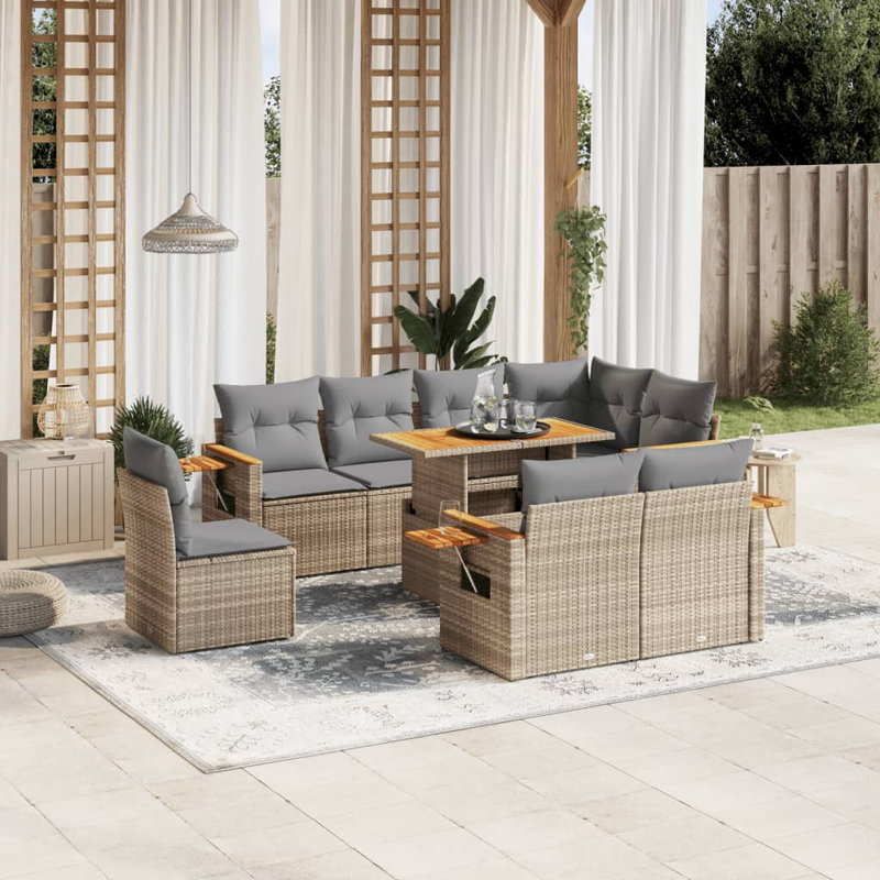 Ensemble de canapé de jardin Vidaxl beige, gris clair et rotin PE grand