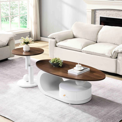 Table basse de luxe, salon, tables ovales et rondes, rangement, finition blanche, facile à assembler, sécuritaire pour l'environnement domestique, conception élégante, structure en métal, disposition flexible