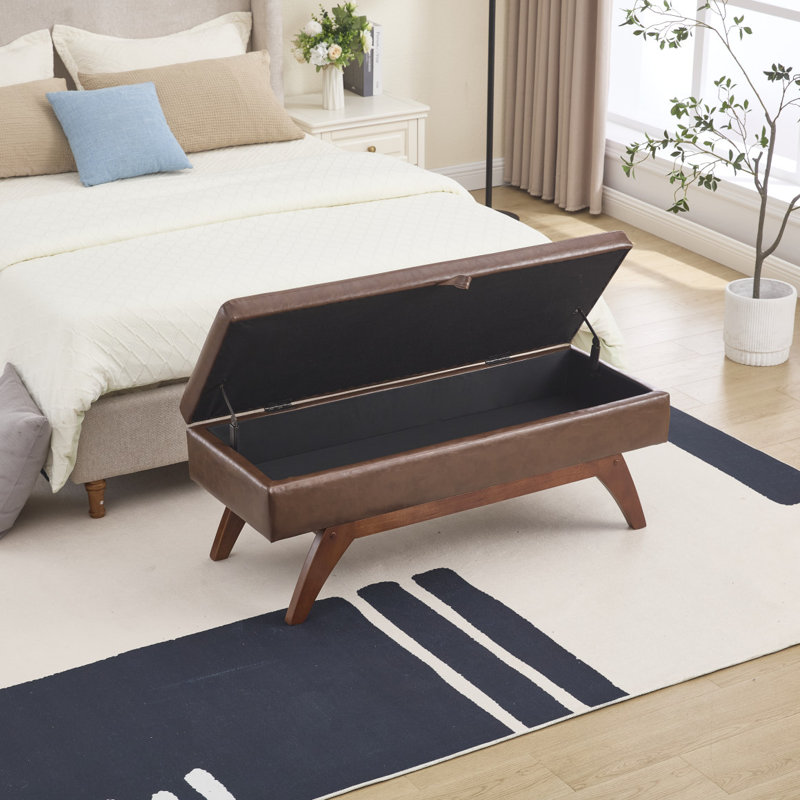 Tissu en laine COOLMORE Teddy, pieds en bois massif pour la pesée solide et tabouret de lit avec fonction de rangement, Brun