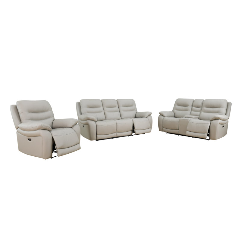 Ensemble de salon inclinable électrique en cuir véritable 3 pièces Gappu