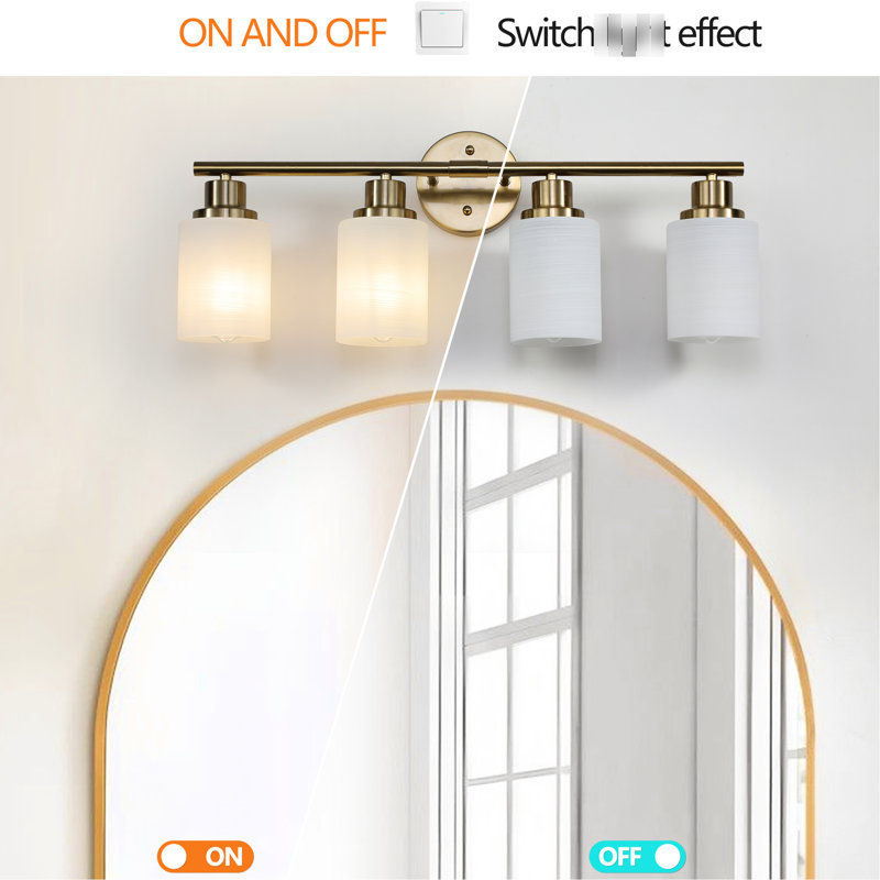 Golden Bathroom Vanity - 4- Fixture With Frosted Glass Modern Bathrooms Shades Decor, 4 Lights, Gold