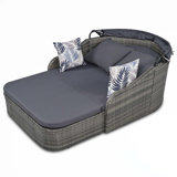 Outdoor Sunbed ,Double Lounge With Adjustable Canopy And Pillows