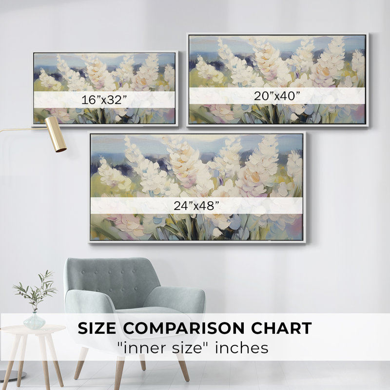 Botanical Series-CCVI- Toile tendue avec châssis tendue - Prêt à accrocher, H 21 po x l 41 po, Blanc