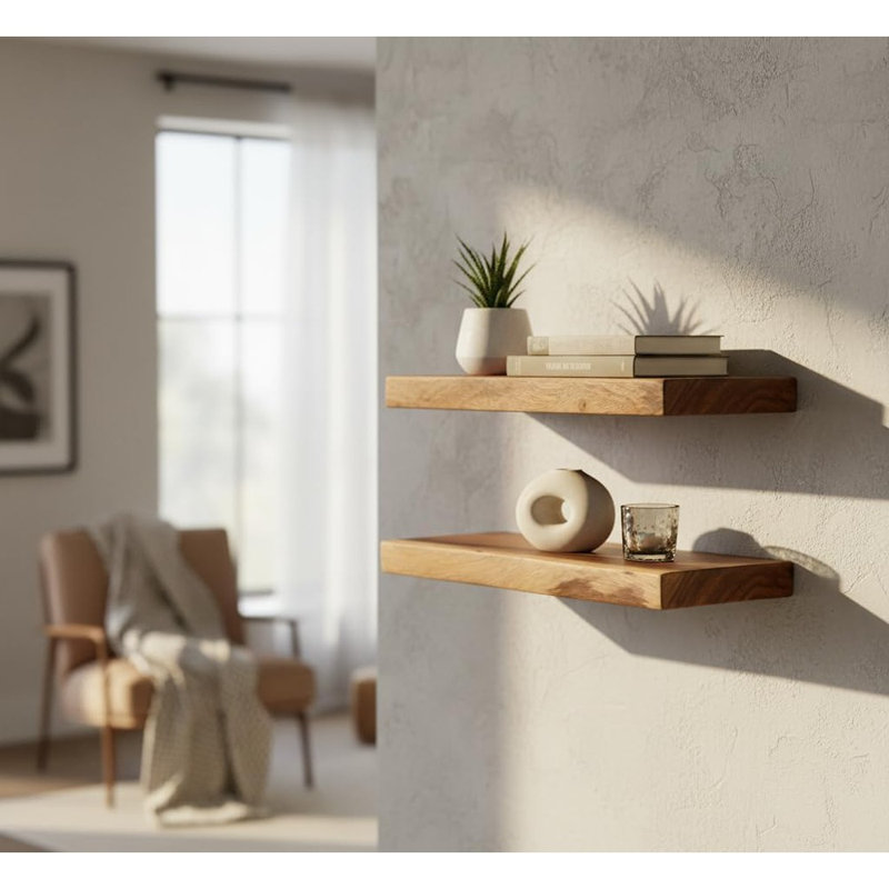 Ensemble de 2 tablettes flottantes en bois massif Live Edge
