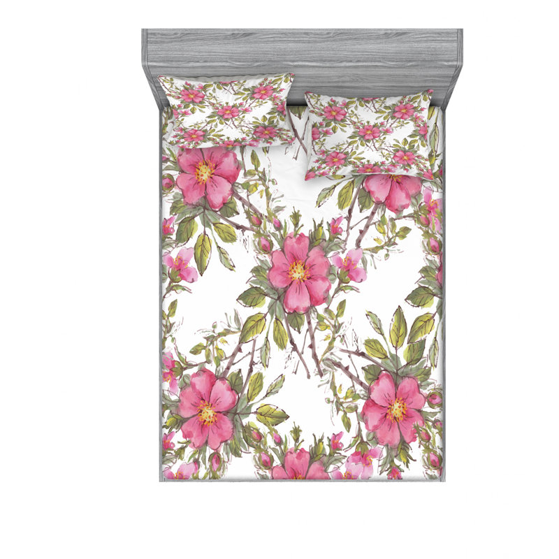 Ensemble de draps floral jardin rose pour chien, Ensemble de draps pour lit double avec un drap-hou