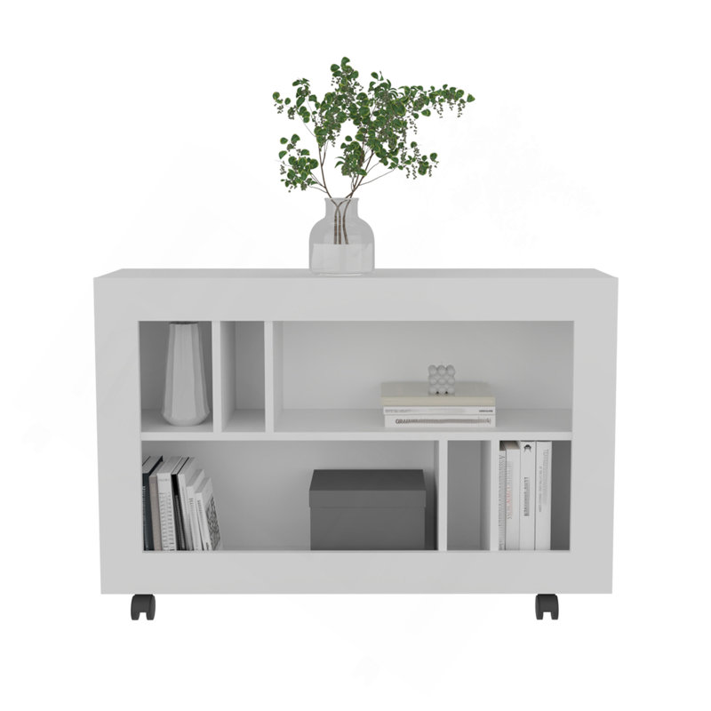 Chariot à console de 37,4 po de largeur avec six tablettes, roulettes, table de vestibule, table d'appoint, table de salon, pour salon blanc