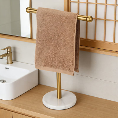 Porte-serviettes autoportant avec base en marbre épais et barre en T en acier inoxydable 304 pour meuble-lavabo et comptoir de salle de bain