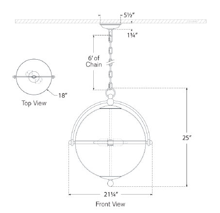 Chapman & Myers Bayridge Large Pendant, Gilded Iron, 98.25" H x 21.25" W x 21.25" D