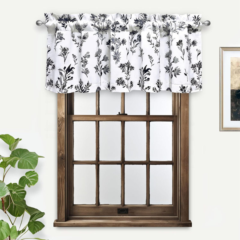 Jaeven Floral Tailored Window Valance, Black, 52" W x 18" L