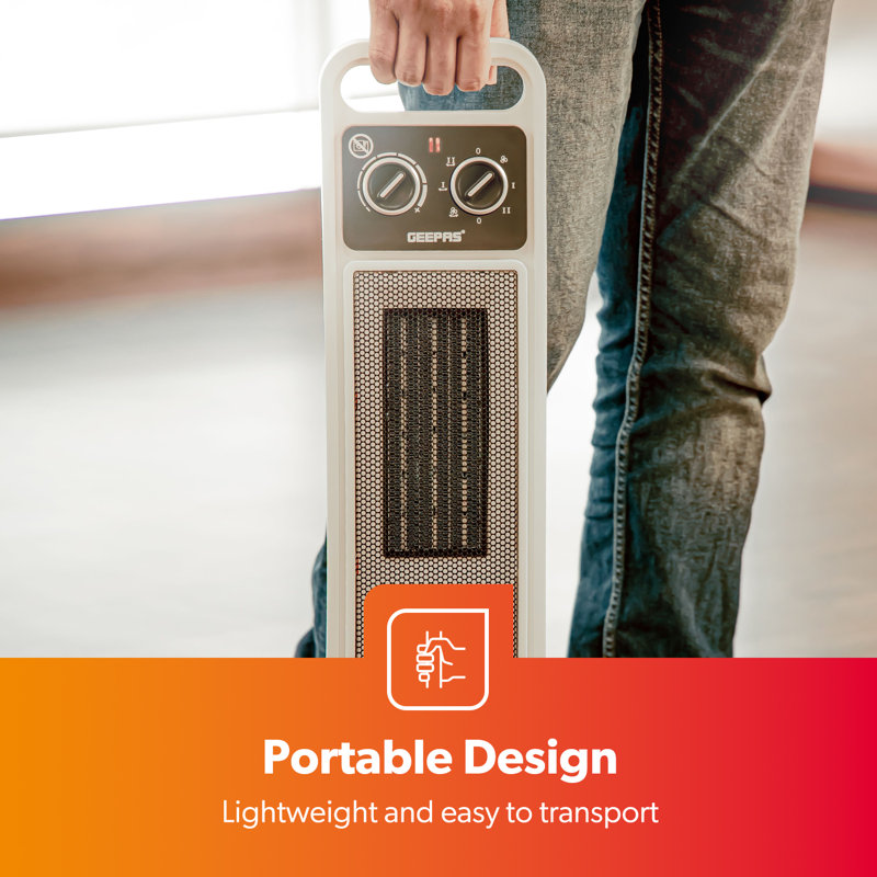 Geepas PTC Ceramic Fan Heater | 3 Heat Settings Fan/1400/2000W | Fast Heating Electric Space Heater with Adjustable Thermostat Safety Cut-Off Tip-Over Switch for Home Bedroom | 2 Year Warranty