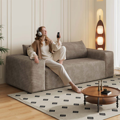 Canapé confortable en velours côtelé avec assise profonde, aucun assemblage requis, parfait pour le salon et la chambre