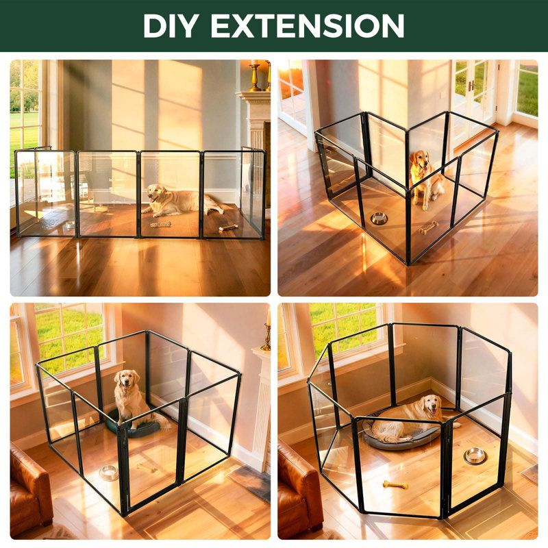 Parc d'intérieur pour chien en acrylique robuste AuraSpace Pro de FXW, avec structure en métal, hauteur de 40 po et 8 panneaux pour chiens de taille moyenne et grande, noir