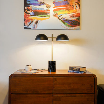 Marlei Black and Gold Brass Metal with Marble Base Double Half Dome Shade