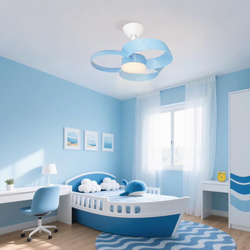 Soraya 22 in. Indoor Ceiling Fan with Dimmable Integrated LED and Remote Control, White, Blue