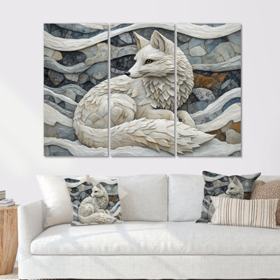 Ensemble de salon art mural blanc avec renard arctique blanc au Yukon III