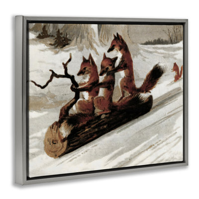 Renards qui traînent sur un cadre flottant en rondins, design par Arlington Prints