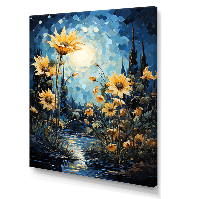 Expressionniste énergie tournesols sur toile, Toile tendue, H 32 po x l 24 po x P 1 po
