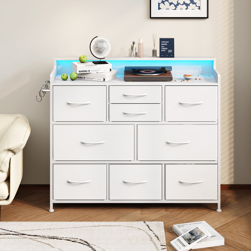 9 Drawers Bedroom Dresser With Charging Station , White