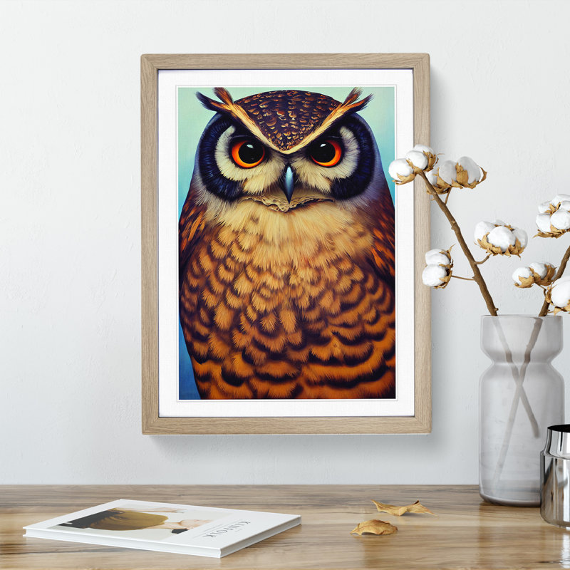 XV1022-3135X Owl Portrait No.1 1 Piece Single Picture Frame Wall Art, 34cm H x 25cm W x 2cm D, Oak