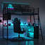 Lit mezzanine simple en métal avec DEL, bureau et 4 tablettes de rangement, noir