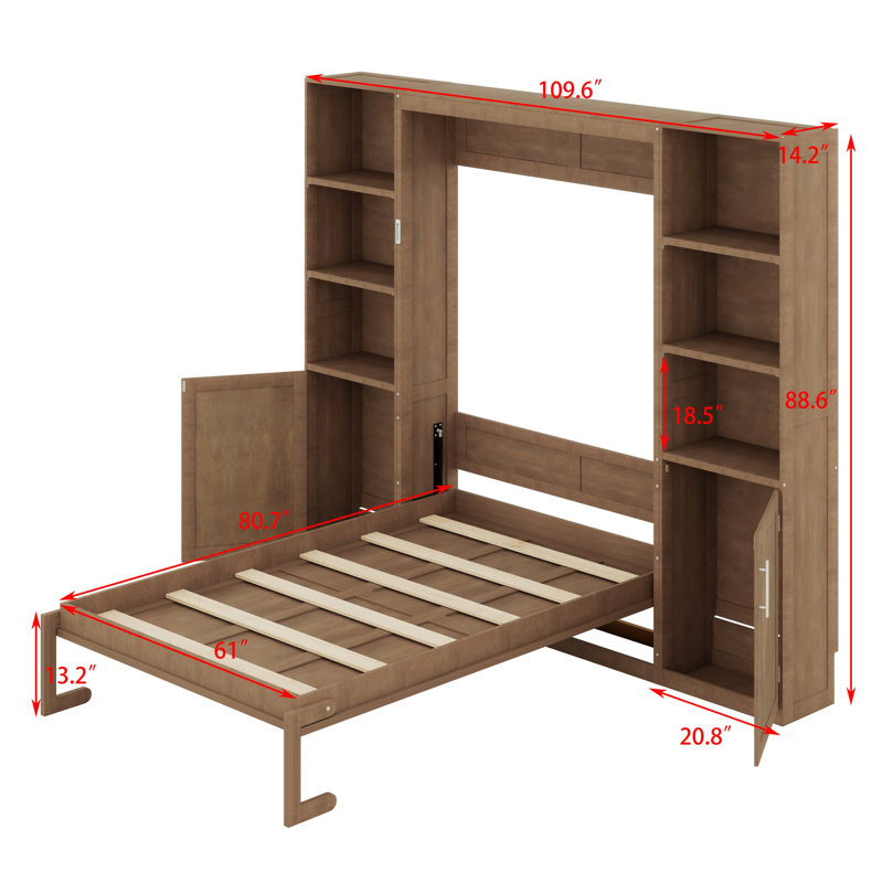 Lit escamotable en bois avec tablettes et armoires de rangement