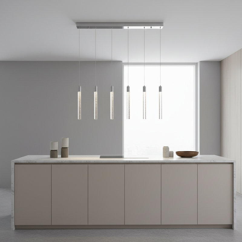 5 Lights  Modern LED Crystal Pendant Light Kitchen Island Liner Style 3000 K Triac Dimming, Chrome