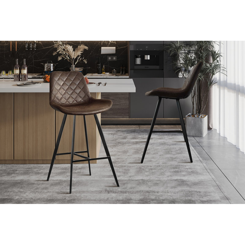 Upholstered Counter Stool with Metal Frame, Dark Brown
