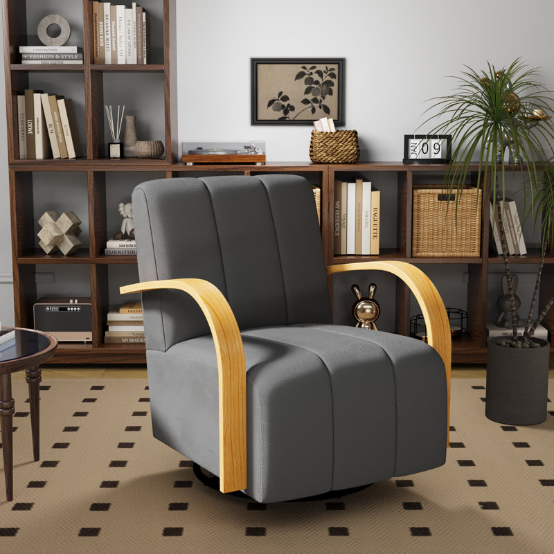Fauteuil rembourré pivotant avec accoudoirs en bois massif, Gris anthracite