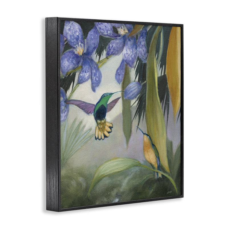 Colibris dans la nature, estampe numérique encadrée par Julia Purinton, Giclée encadrée noir minuit, H 30 po x l 24 po
