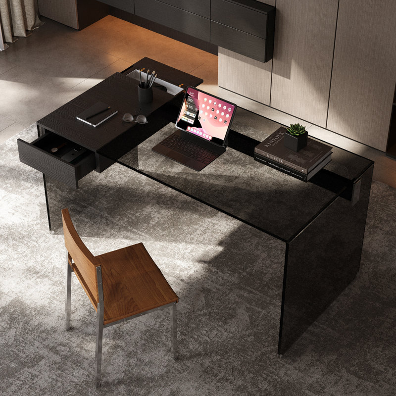 Bureau 53,14 po en verre trempé, bureau de jeu avec tiroir de rangement