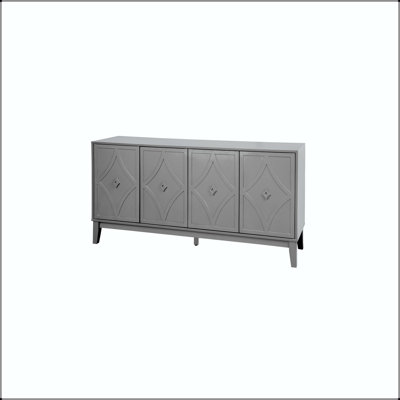Armoire de rangement rétro à 4 portes avec portes géométriques sculptées à la main et tablettes réglables