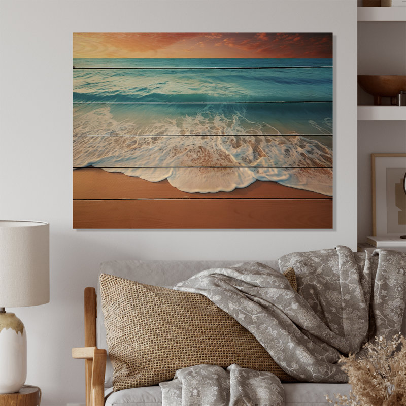 Paysage côtier, vibrations sur bois, H 24 po x l 32 po x P 0,78 po