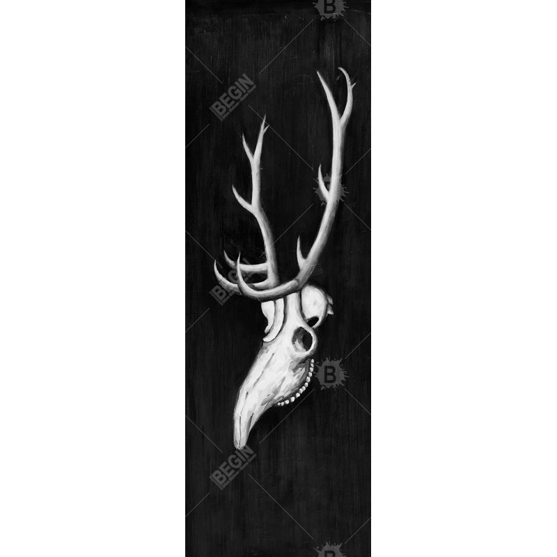 Crâne de cerf dans le noir - décor de toile crâne gris, H 61,25 po x l 21,25 po