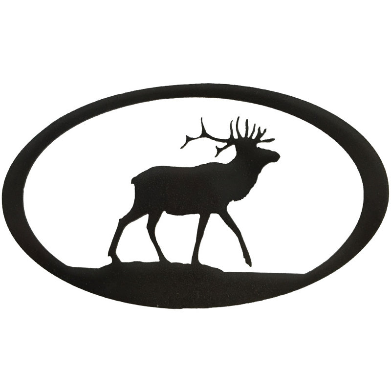 Hammered Black Steel Elk Oval Wall Sculpture