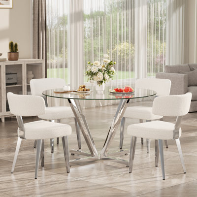 Fultz Round Glass Dining Set For 4-6