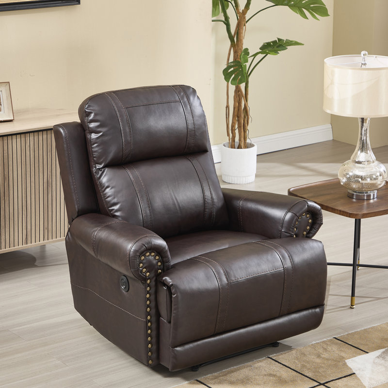 Dulles 39'' Wide Classic Nail Trimed Faux Leather Power Recliner With USB, Type-C, Zero Clearance Recliner