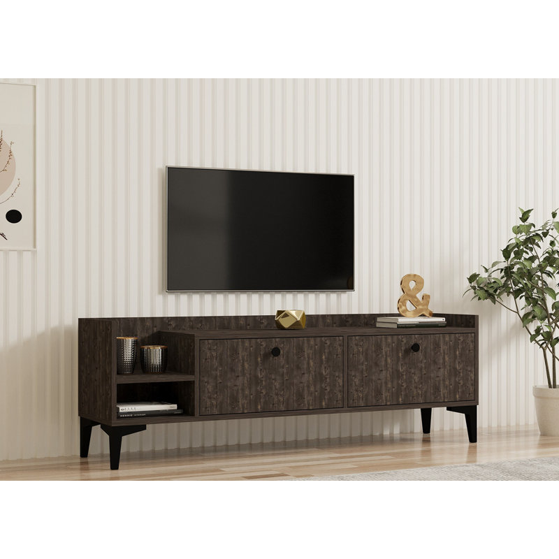 Keikei Unfinished TV Stand with Fireplace Included, Dark Brown