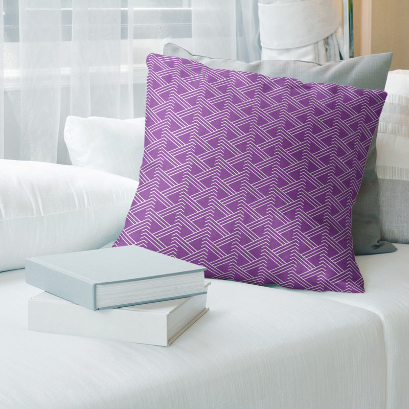 Housse Coussin décoratif motif Zig Zag, 18 po x 18 po, Violet clair, Faux lin