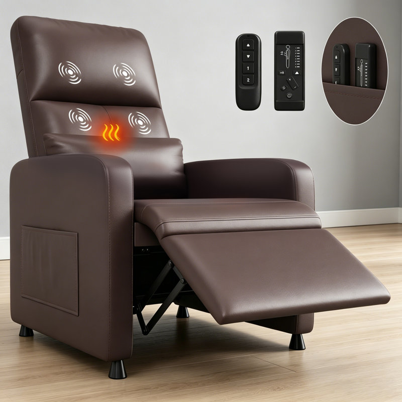 Power Recliner Chair - Heat and Massage, Adjustable Electric Recliner Ergonomic PU Leather Single Sofa, Tall Back, Padded Seat, Home Theater Seating for Living Room