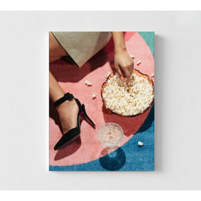 Popcorn Moment Wall Art: Blush and Teal Tones