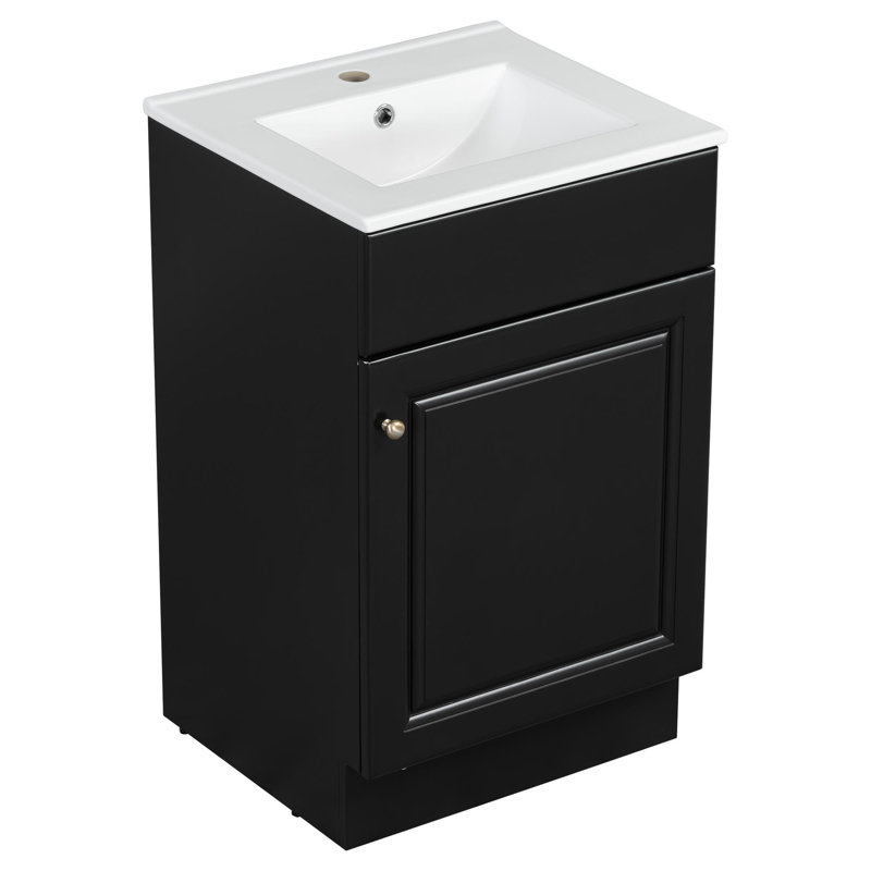 Meuble-lavabo de 20 po avec lavabo en céramique, Noir