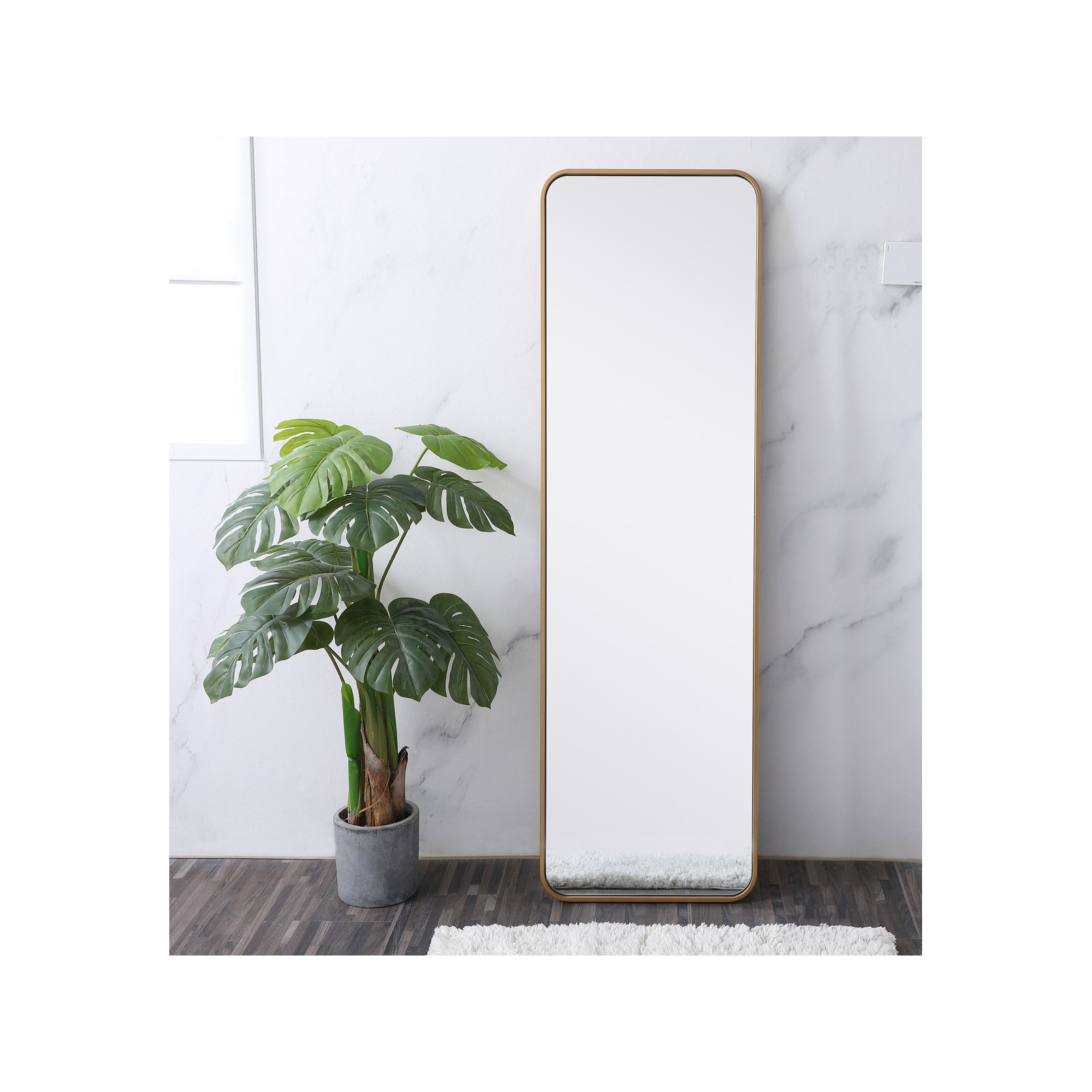 Sabine Metal Rounded Rectangle Wall Mirror, Brass, 60" x 18"