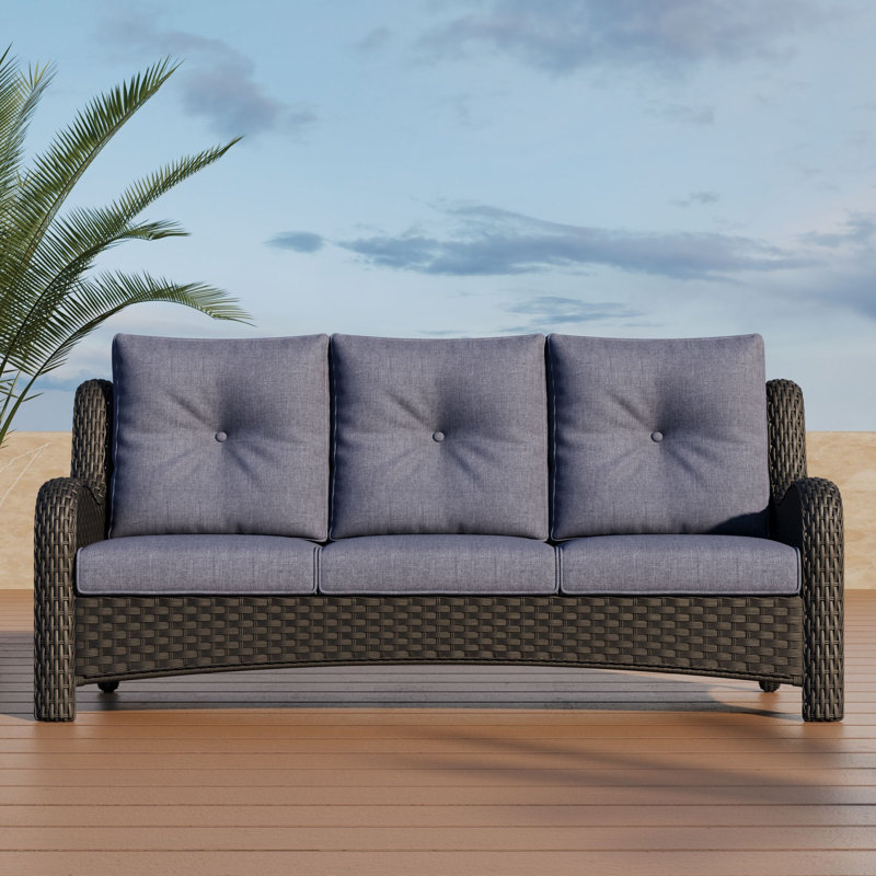LayinSun Wicker Outdoor Patio Sofa, Navy, Black