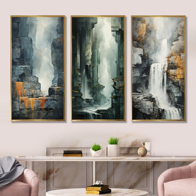 «Waterfall Cliff Adventure - Waterfall», ensemble de 4 reproductions d'art mural