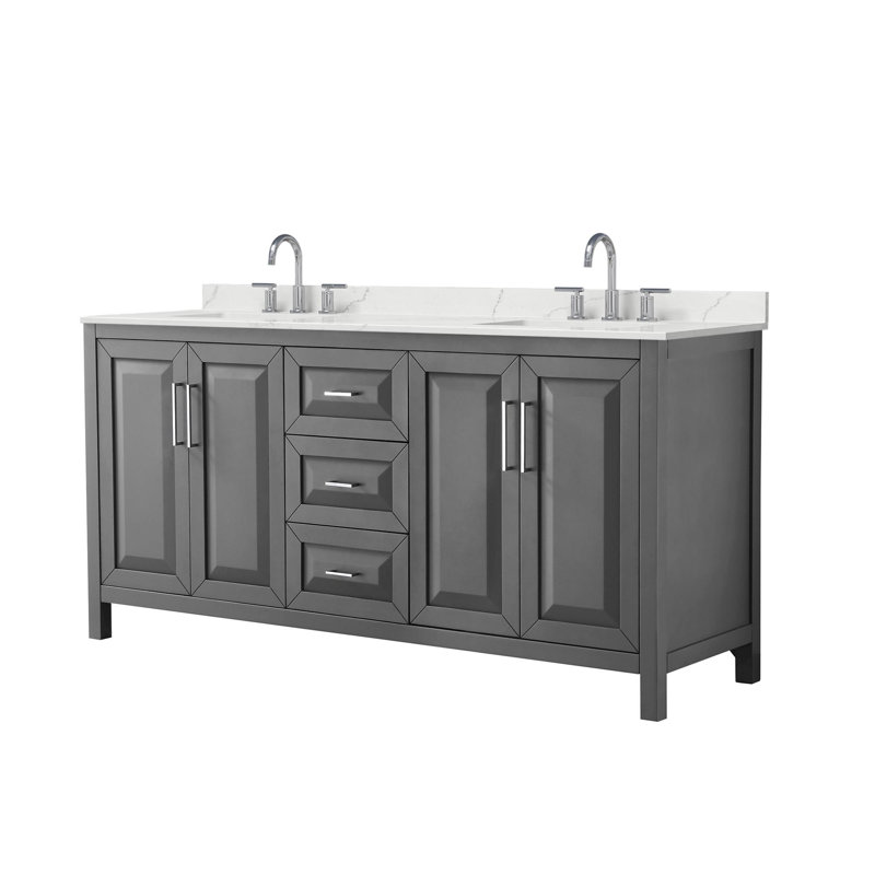 Daria 72'' W Vanity, Polished Chrome, Gray, Giotto Quartz